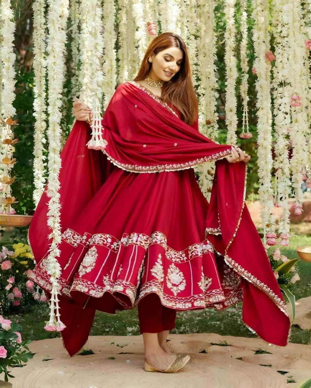Heavy Roman Silk Embroidery Anarkali Sequin Gown - MYLUXURY LANE ENTERPRISE
